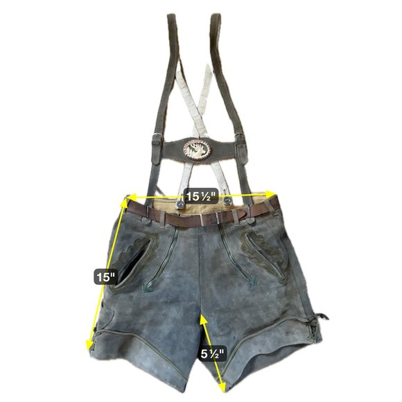 Vintage Green Suede Lederhosen Deer Crest Women's Oktoberfest Folk Costume - Picture 11 of 11